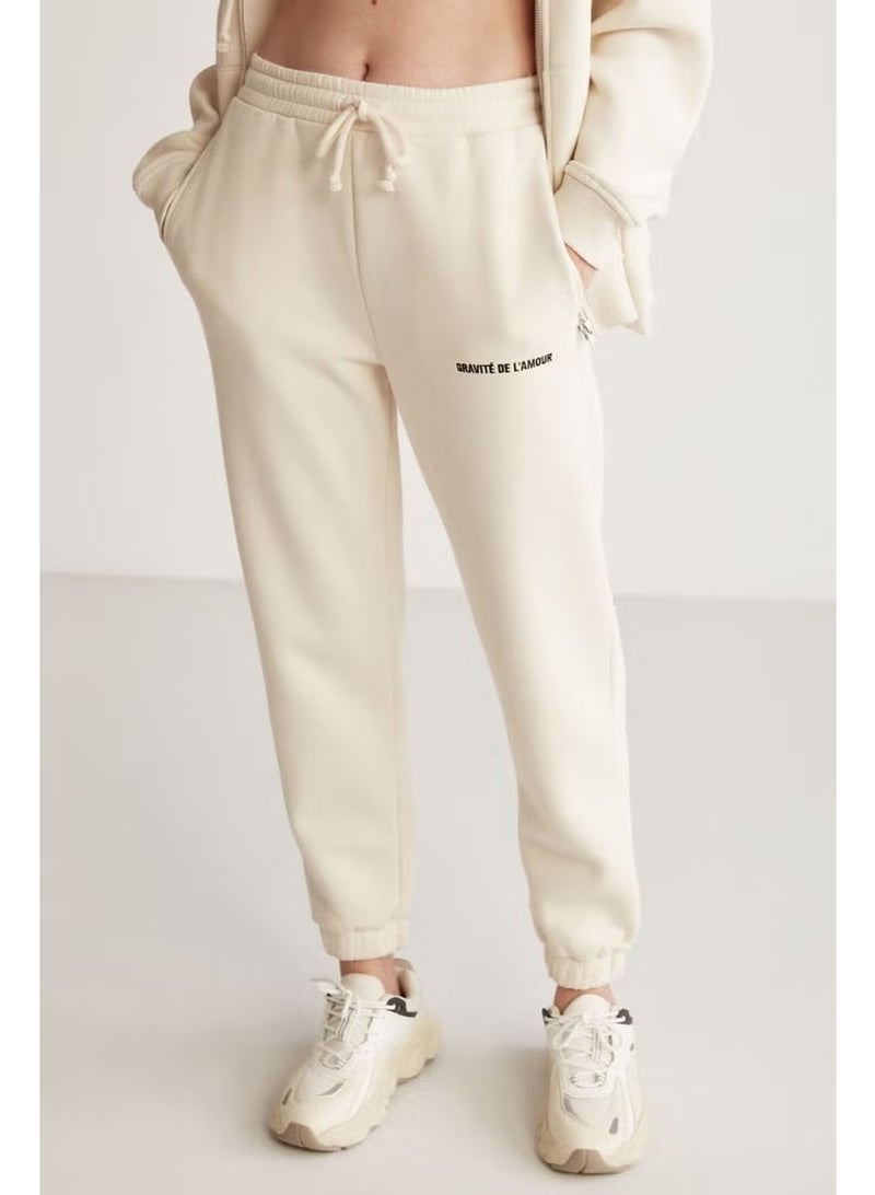 GRIMELANGE Carroline Women's Casual Cut Embroidered Waist and Leg Elastic Vanilla Sweatpants - Image 5